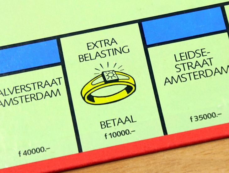 Afbeelding van het vakje 'Extra belasting' op een monopolybord